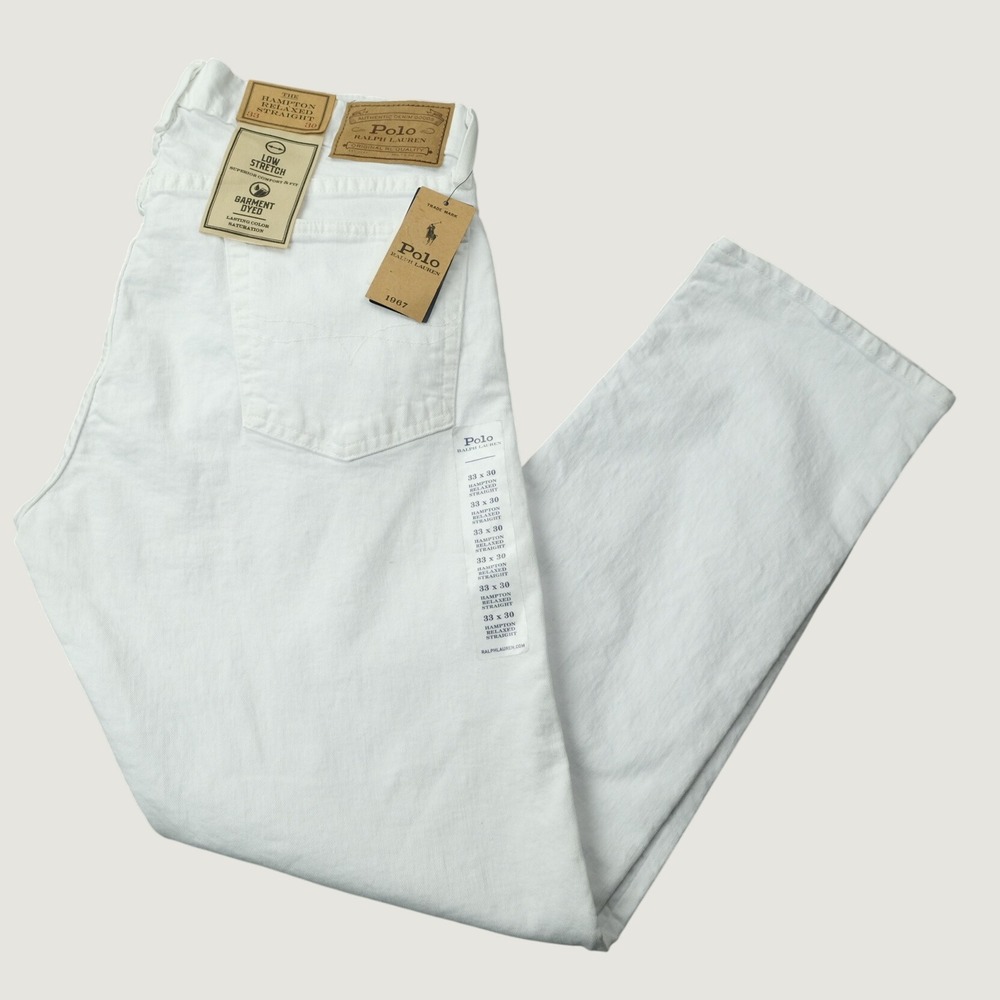 Polo Ralph Lauren Jeans Hampton Relaxed Straight 33x30 White Garment Dyed Denim